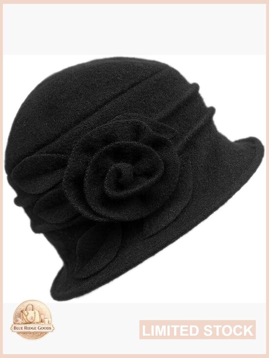 Wool Cloche Hat Winter Bucket Hat 1920s Vintage Floral Fedoras Headpiece main image 6